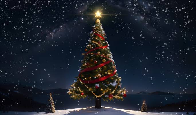 雪夜圣诞树背景视频