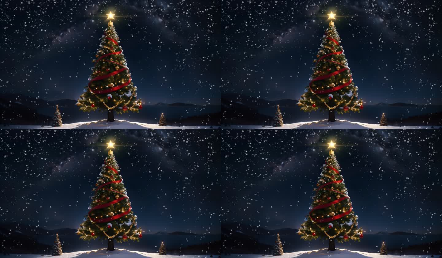 雪夜圣诞树背景视频
