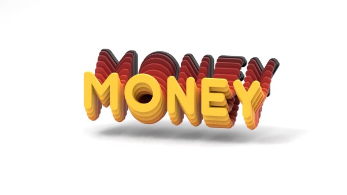 在白色背景上浮动的单词Money的3d渲染循环渐变动画