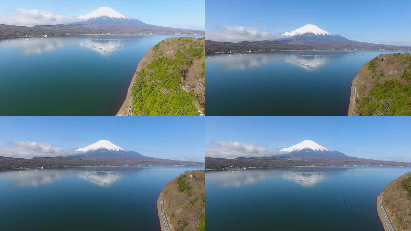 日本川口湖富士山的无人机鸟瞰图