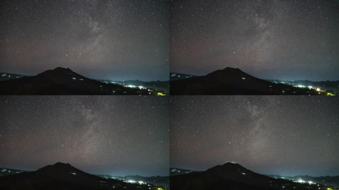 巴厘岛金塔马尼的巴图尔火山和湖泊景观-星空星空银河系天文时间流逝