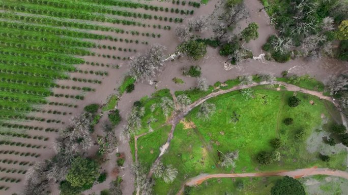 暴雨过后，开普敦的农田被淹，导致河流决堤。