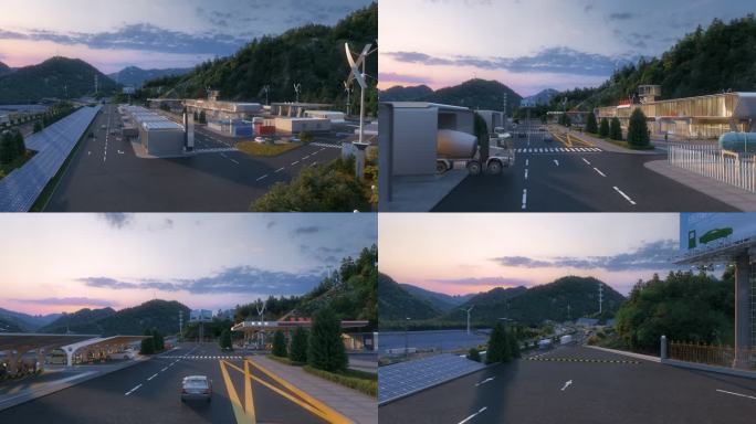 4K新能源高速公路服务区三维动画