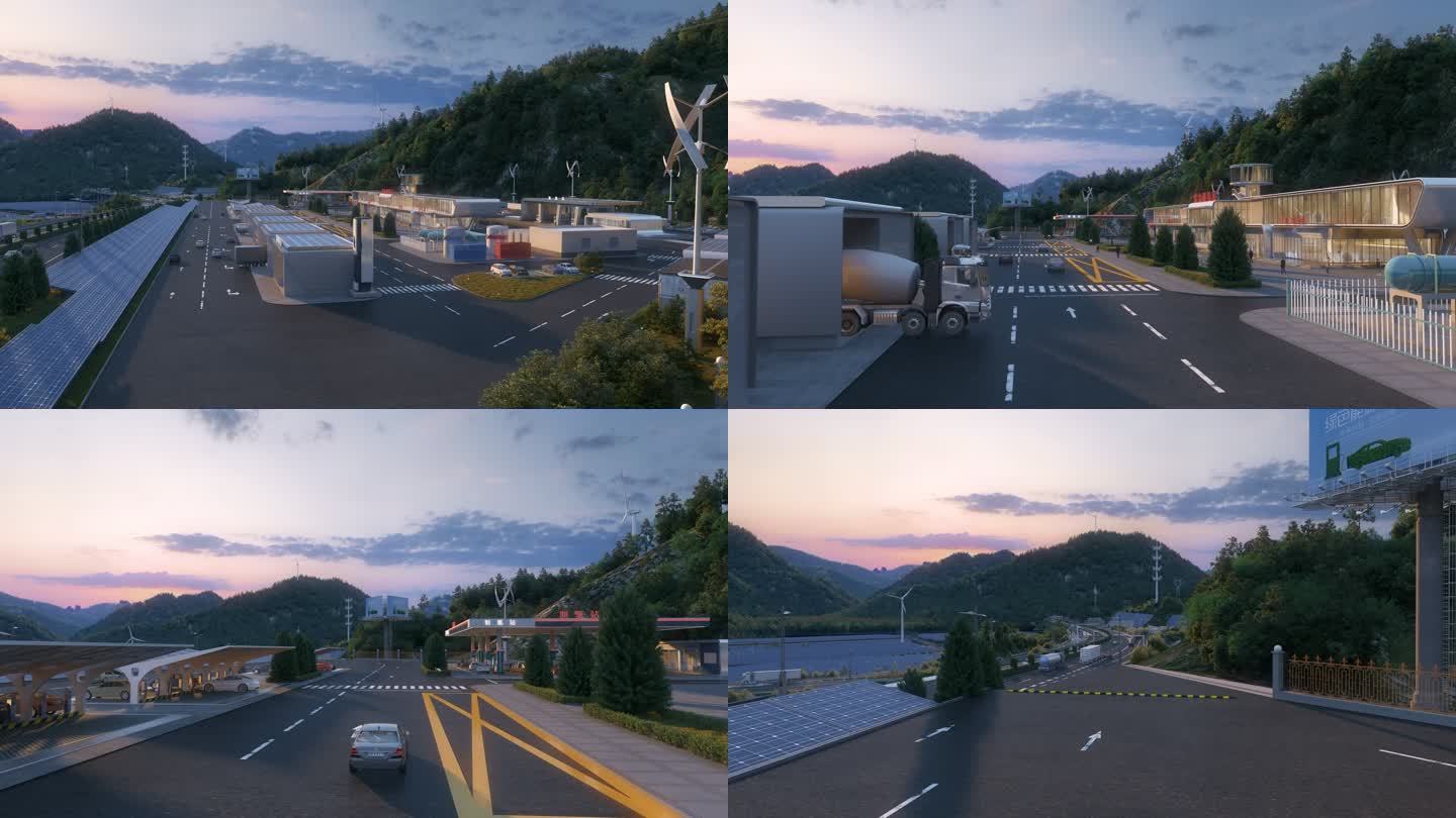 4K新能源高速公路服务区三维动画