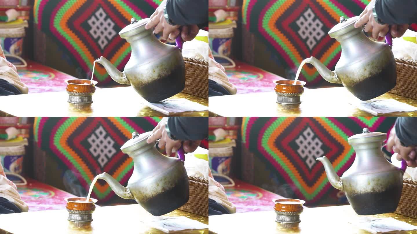 西藏人家 酥油茶 藏族 木屋 藏民服装