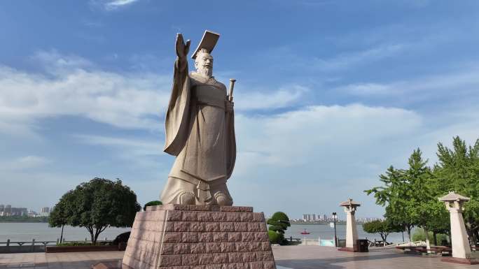 鄂州市观音阁吴王孙权雕像4K原创运动航拍