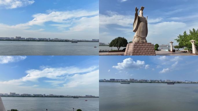 鄂州市观音阁吴王孙权雕像4K原创运动航拍