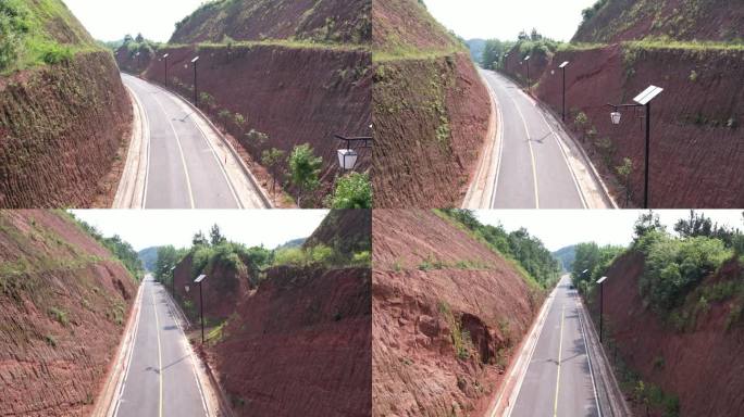 乡村公路汽车穿越山体峡谷