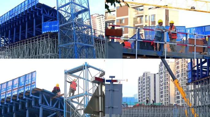 最新33组施工视频大桥焊接塔吊工地工人