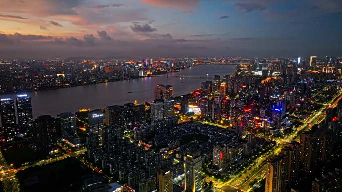 滨江夜景航拍4k