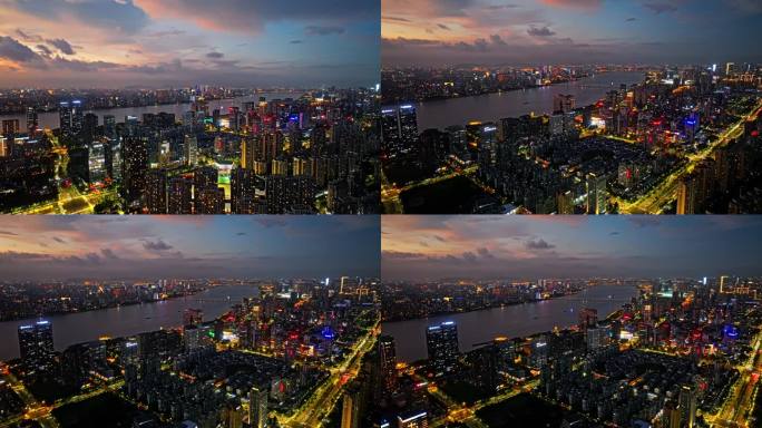 滨江夜景航拍4k