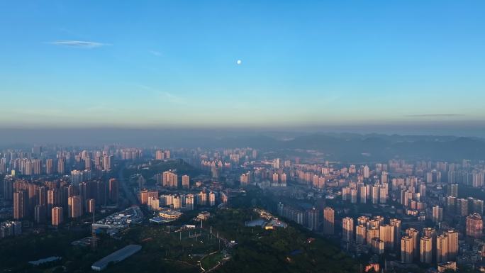 重庆沙坪坝城区大景月亮航拍空镜