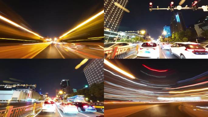 晚上开车穿过北京国贸第一视角延时摄影