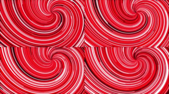 抽象的红色霓虹线条扭曲流动的种族背景环。旋转光线明亮无缝动画背景。扭转创意跑线运动设计。