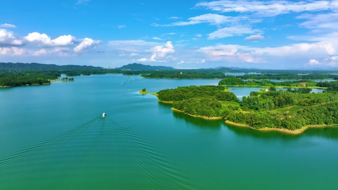 南湾湖水库大景大景 游船 航拍