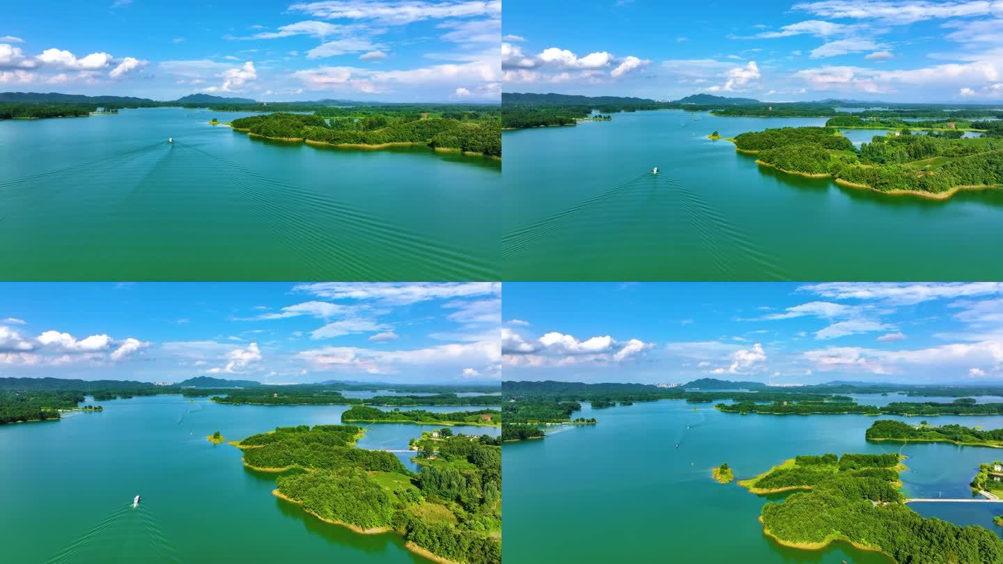 南湾湖水库大景大景 游船 航拍