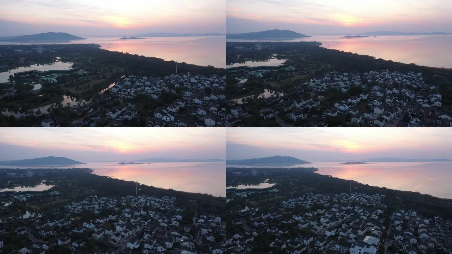 太湖湖面上的落日晚霞大景