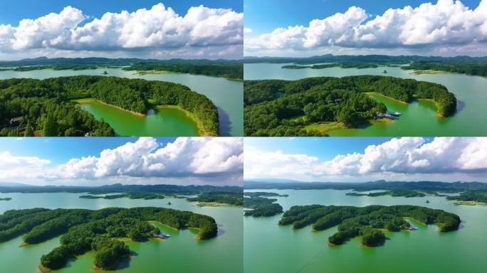 信阳南湾大坝南湾水库航拍南湾水库鸟岛全景