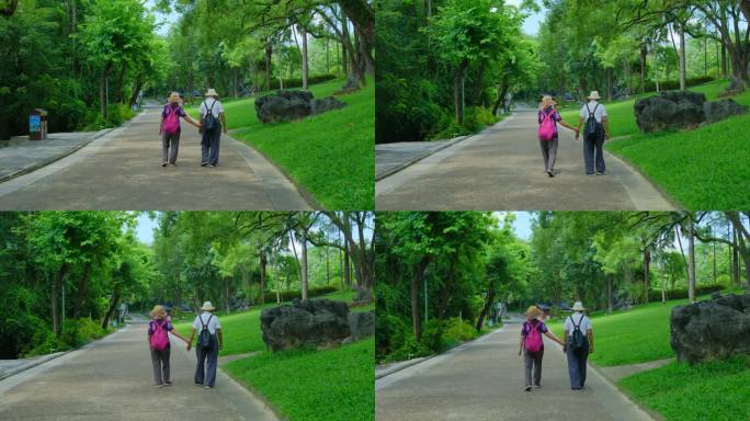 老夫老妻 老年夫妻 白头偕老逛公园散步