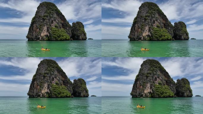 泰国甲米莱雷海滩海洋皮划艇航拍自然风光