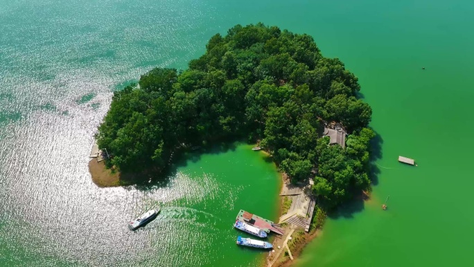 信阳南湾大坝南湾水库航拍南湾水库猴岛全景