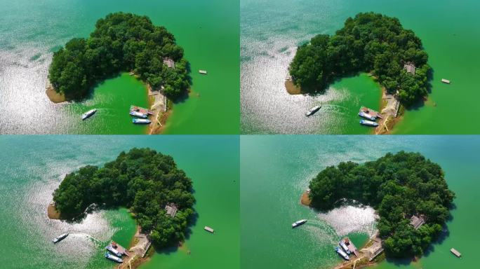 信阳南湾大坝南湾水库航拍南湾水库猴岛全景