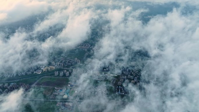 北碚城区云海航拍空镜