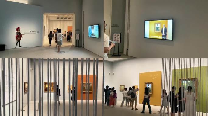 参观美术馆人群艺术作品绘画展览4K