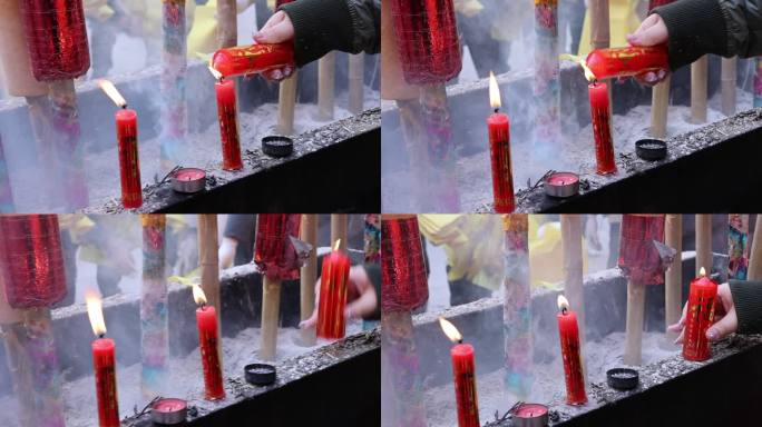 祭祀活动点燃蜡烛