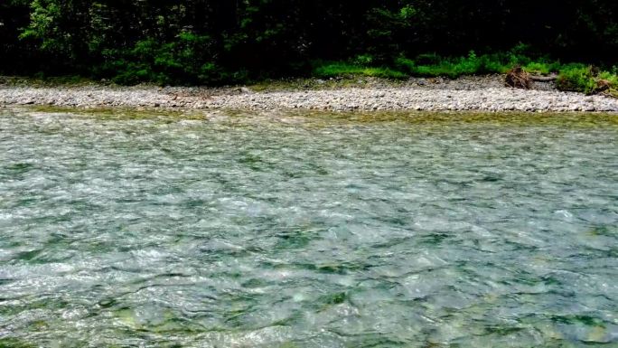 清澈的河水流淌，在上高知的阿祖萨河中，伴着声音