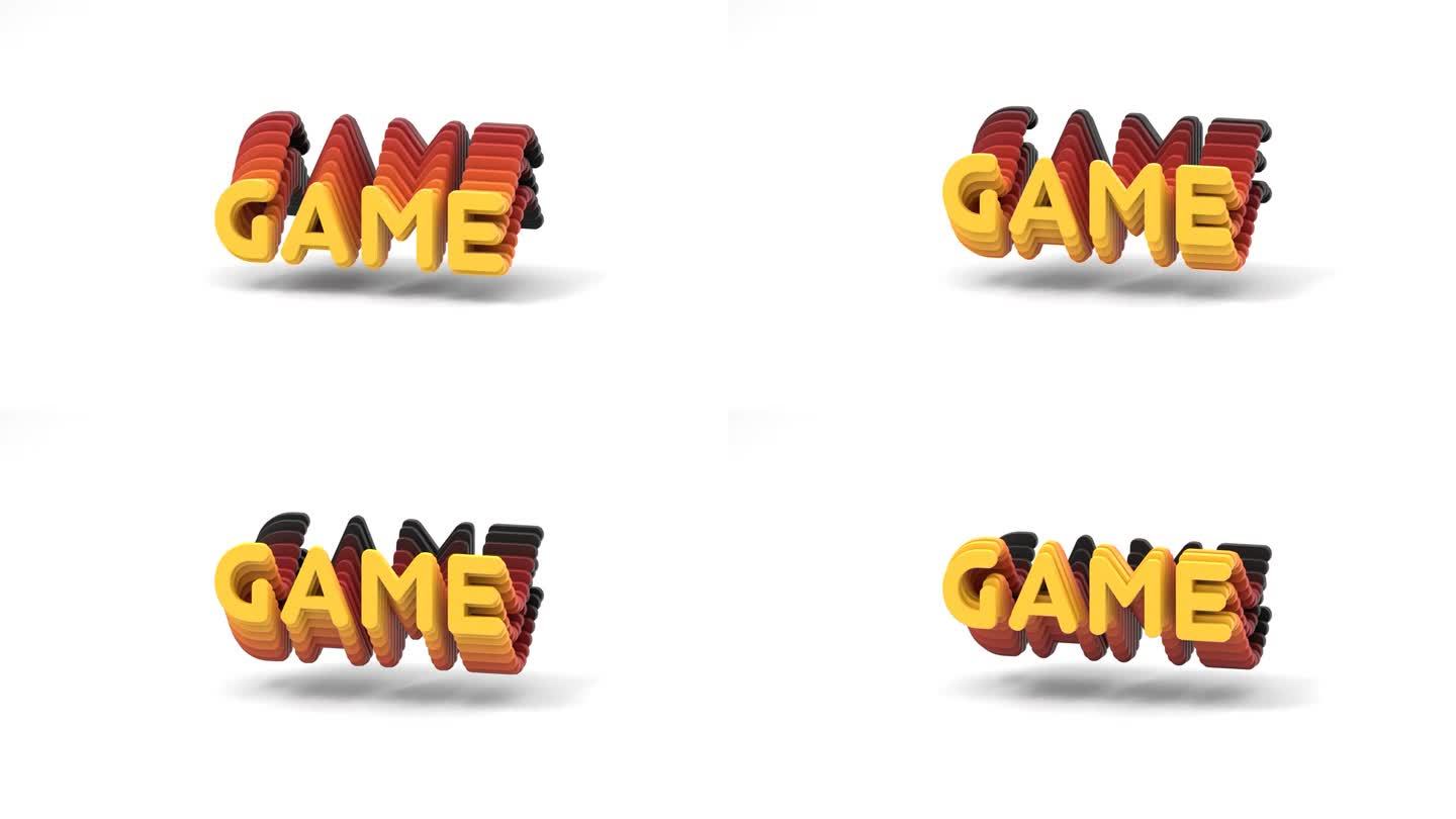 漂浮在白色背景上的单词Game的3d渲染循环渐变动画