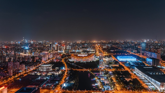 北京鸟巢城市夜景延时