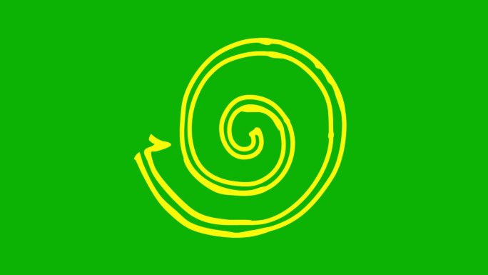 绘制螺旋箭头的黄色动画图标。线性图标。毛圈的视频。手绘矢量插图隔离在绿色背景。