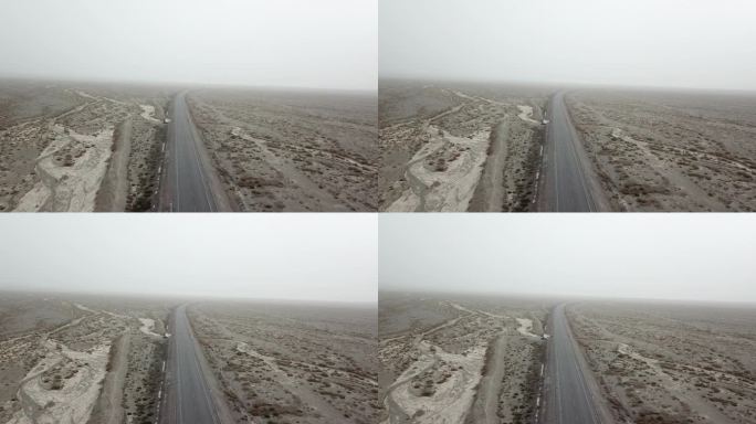新疆戈壁沙漠上的一条公路，位于天山和塔克拉玛干沙漠之间