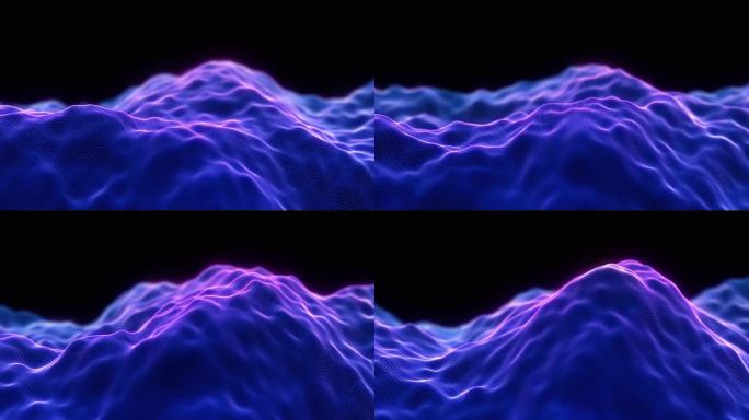 运动中的蓝色3D声波。数字声音、人工智能或数字数据抽象概念。流动的数字信息浪潮。声波表面的流动像素