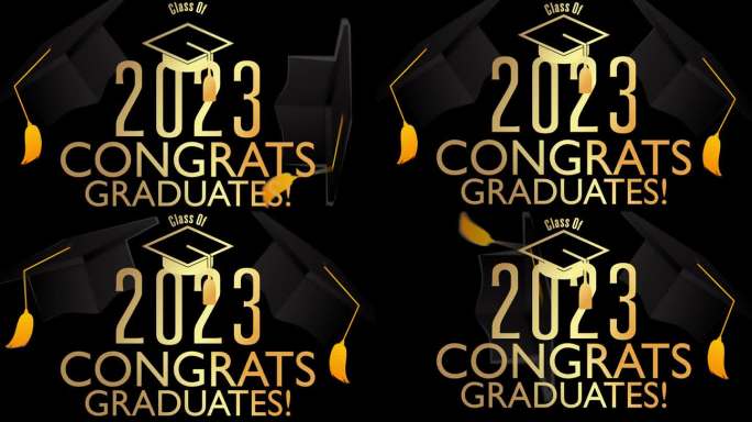 2023届黑色和金色毕业典礼和帽子动画。