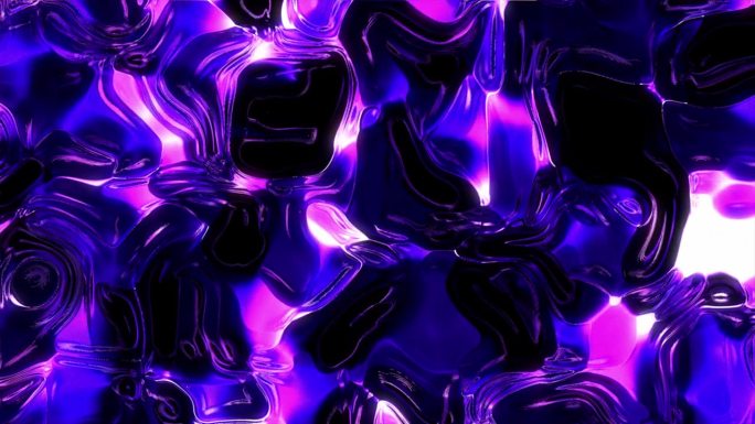 黑暗抽象发光背景霓虹灯。时尚的3D动画简洁的几何形状，美丽的渐变纹理，时髦的紫色蓝色流体流动。现代设