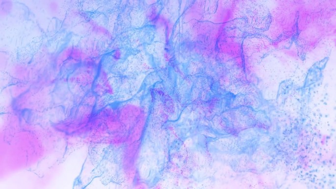 抽象粒子背景。白上粉蓝，色彩鲜艳。抽象运动设计背景闪亮的霓虹粒子。背景与美丽的散景。3d抽象动画在4