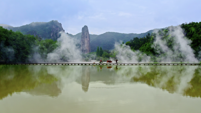 航拍浙江丽水缙云仙都风景区自然风光