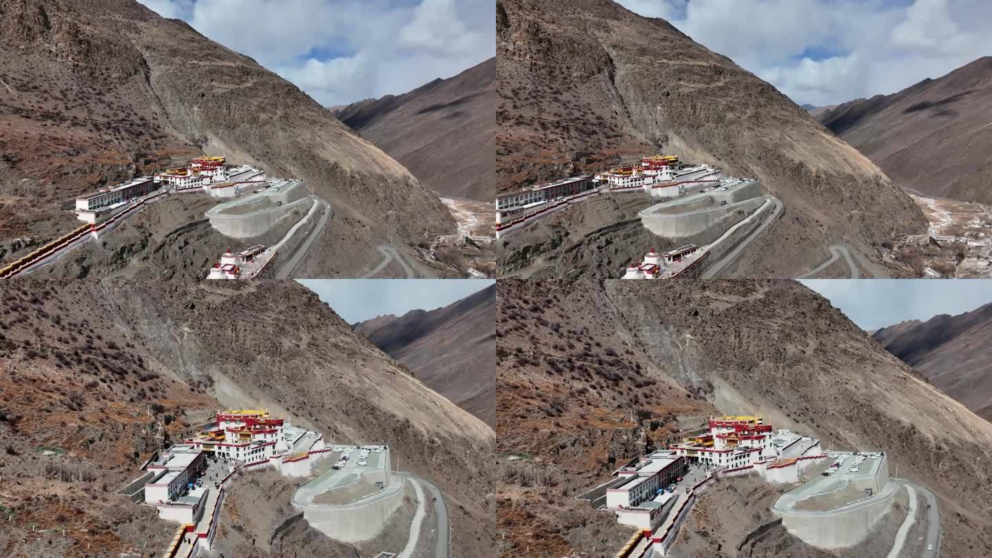 西藏高原上的寺庙 航拍
