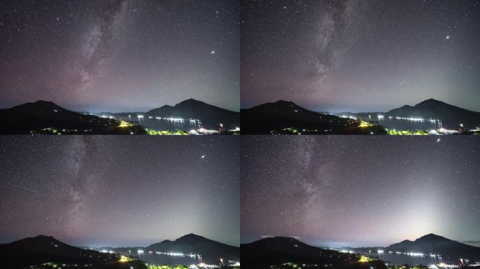 巴厘岛金塔马尼的巴图尔火山和湖泊景观-星空星空银河系天文时间流逝