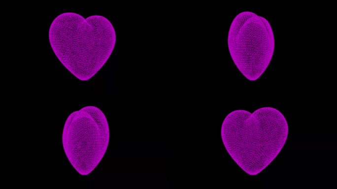 3D粉红色的心在黑色背景上旋转。心是由成千上万个小心脏组成的。爱的概念。抽象背景的标志，标题，介绍。