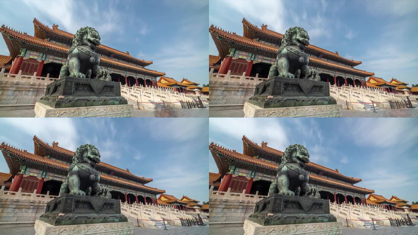 北京故宫太和门铜狮子延时摄影