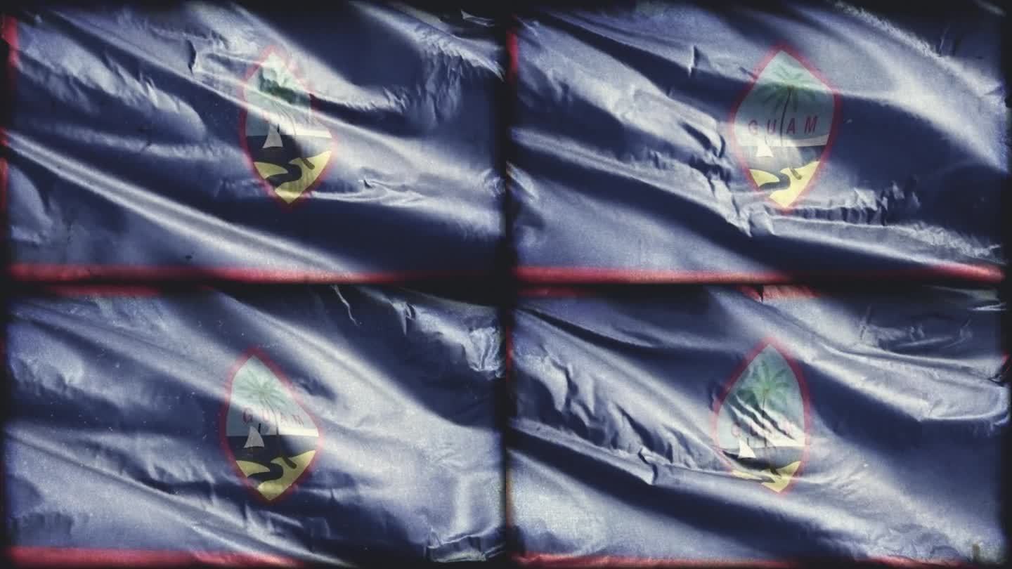 复古的关岛国旗迎风飘扬。古老的关岛旗帜在微风中摇曳。无缝循环。