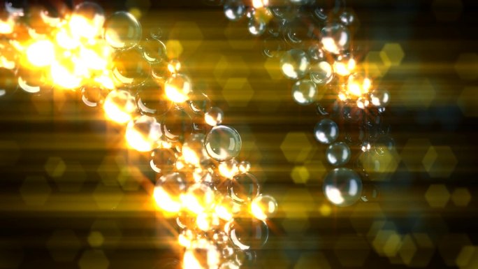 移动闪闪发光的透明玻璃，金色的球体和珍珠散景背景