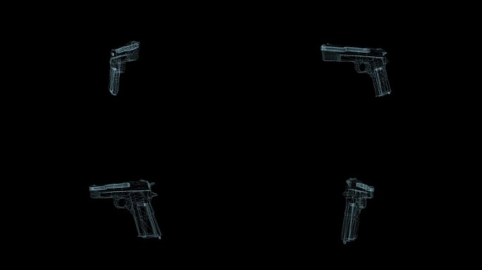 未来的3D科幻军用手枪步枪线框。4 k的动画