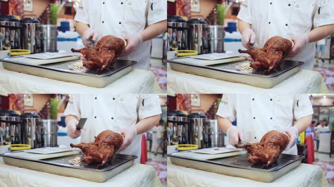 厨师切北京烤鸭