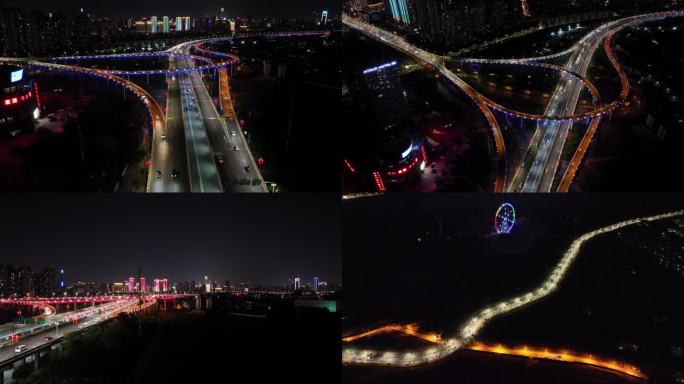 航拍 4K 昆明城市夜景立交桥高清