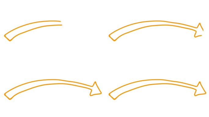绘制箭头的动画线性符号。手绘的橙色箭头指向右边。矢量插图隔离在白色背景上。