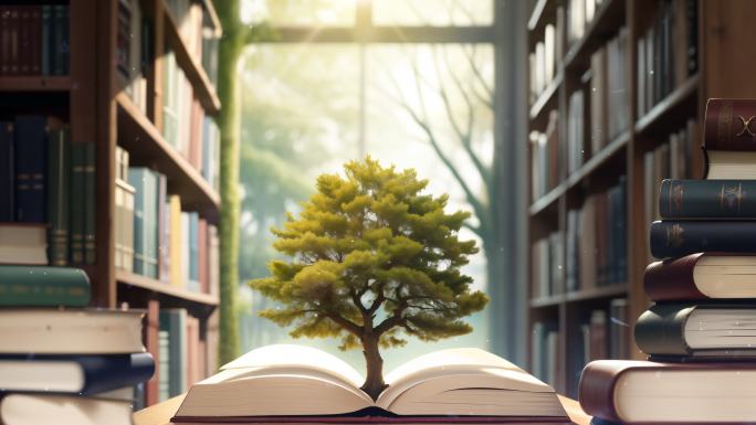 唯美创意图书树木背景